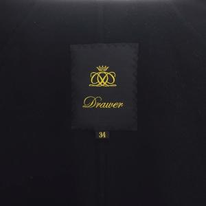 Drawer ケヌキスナップフレアコート ノーカラー ロング カシミヤ混 ベルト 34 ネイビー