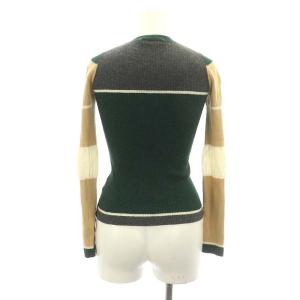 ENFOLD 配色デザインウールニット セーター 長袖 38 ダークグリーン ベージュ