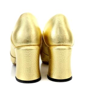 FENDI パンプス ローファー チャンキーヒール スタッズ レザー 36 23cm ゴールド色