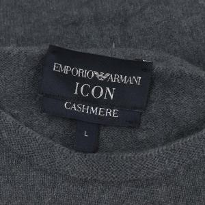EMPORIO ARMANI ICON カシミヤ ニット セーター ダイヤ柄 長袖 L ダークグレー 白 ホワイト