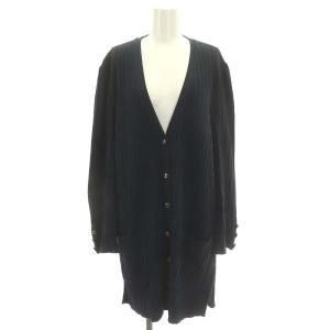 ロゴボタン ロングカーディガン ニット 長袖 Vネック M 紺 ネイビー