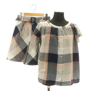 セットアップ上下 チェック柄ブラウス 半袖 リボン ショートパンツ ベルト付 36 マルチカラー