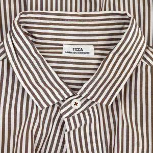 TICCA コットン ストライプ ビッグシャツ チュニック丈 長袖 ユニセックス F 茶色 白 ブラウン ホワイト