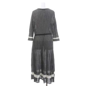 ANAYI ロングカーディガン ニット ストライプ 七分袖 38 黒 白 ブラック ホワイト