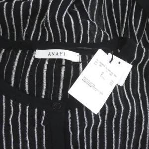 ANAYI ロングカーディガン ニット ストライプ 七分袖 38 黒 白 ブラック ホワイト