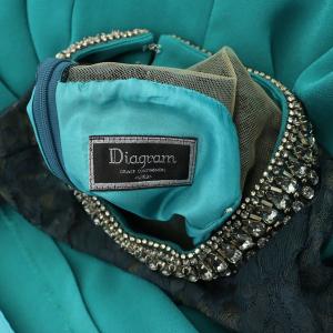 GRACE CONTINENTAL ビジュースタンドフレアワンピース 膝丈 半袖 スタンドカラー レース 切替 38 緑 グリーン