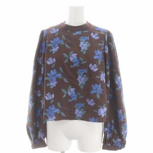 GRACE CONTINENTAL 24SS フラワー刺繍ショートトップ ブラウス ハイネック 長袖 38 茶色 ブラウン
