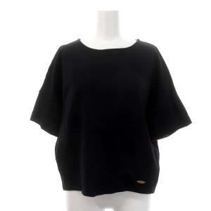 チェックカットソー 五分袖 コットン 38 黒 ブラック マルチカラー