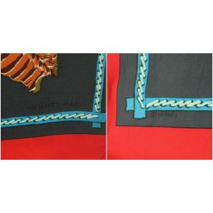 HERMES スカーフ カレ90 LA CHASSE en A frique アフリカのハント グレー ベージュ 赤 レッド