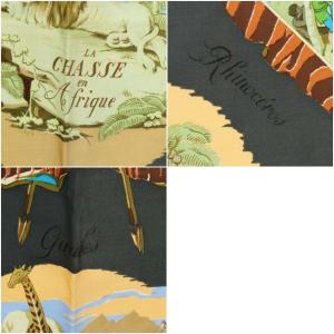 HERMES スカーフ カレ90 LA CHASSE en A frique アフリカのハント グレー ベージュ 赤 レッド