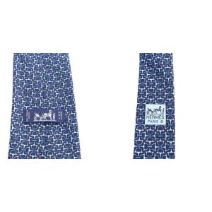 HERMES ネクタイ ホースビット柄 シルク 青 ブルー