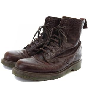 Dr.Martens クロコ風 型押 レザー 8ホールブーツ ショート UK7 26cm 茶色 ブラウン