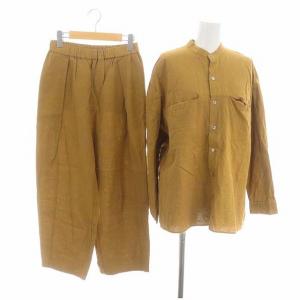 CSGG コットンバンドカラーシャツ 長袖 ワイドパンツ イージー M 茶 ブラウン /MF OS