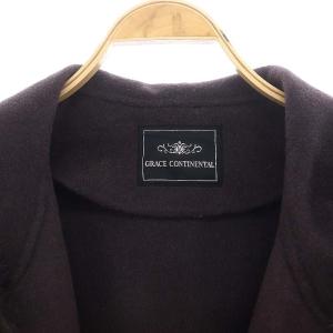 GRACE CONTINENTAL ポンチョ風トリミングコート フード フォックスファー アウター ジップアップ ウール 36 茶 ブラウン