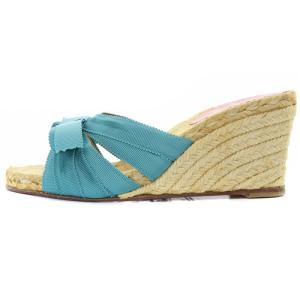 Christian Louboutin リボン サンダル ミュール 35 22cm 青 ブルー べージュ
