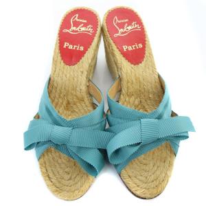 Christian Louboutin リボン サンダル ミュール 35 22cm 青 ブルー べージュ