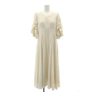 CELFORD ニットベストレイヤードワンピース マキシ ロング 2点セット 五分袖 Vネック ウール混 36 S アイボリー ベージュ