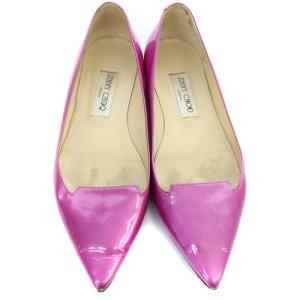 JIMMY CHOO パテント フラットシューズ ポインテッドトゥ 38 25cm 紫 パープル