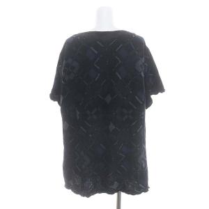 Leilian 総柄 半袖 ニット カーディガン スキッパー フリル ウール混 17+ 4L 黒 ブラック
