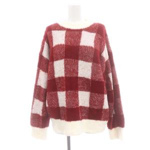 gelato pique セットアップ 上下 ルームウェア ギンガムチェックプルオーバー ニット 長袖 ショートパンツ F ダークレッド 白 ホワイト