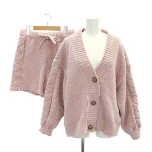 アランネップカーディガン ショートパンツ セット 長袖 Vネック イージー ジョガー ルームウェア パジャマ F ピンク