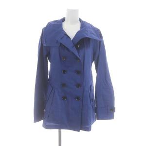 リネンショートコート スプリングコート ダブル 38 青 ブルー