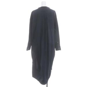 TICCA コットンノーカラーシャツワンピース ロング 長袖 Vネック F 濃紺 ダークネイビー