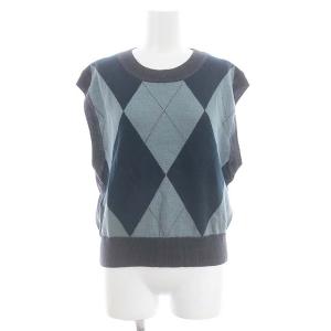 LINEN WOOL アーガイル ニットベスト プルオーバー リネン ウール混 2 緑 グリーン