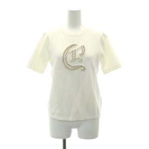 23AW レタードビジュートップ カットソー パール装飾 半袖 36 オフホワイト