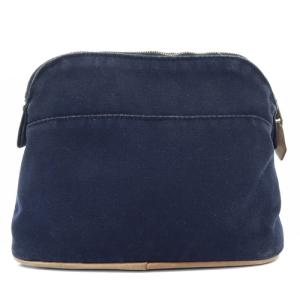 HERMES ボリードポーチ 20 ロゴ キャンバス 紺 ネイビー