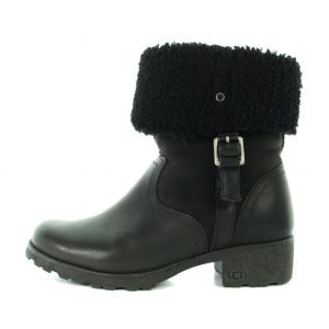 ショートブーツ レザー スエード ムートン サイドベルト US7.5 24.5cm 黒 ブラック