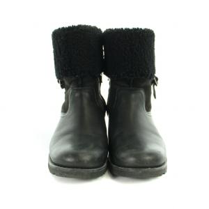 UGG australia ショートブーツ レザー スエード ムートン サイドベルト US7.5 24.5cm 黒 ブラック