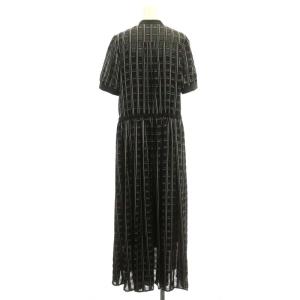 GRACE CONTINENTAL 23AW チェックコード刺繍ロングワンピース 半袖 36 ブラック ホワイト