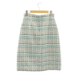 ANAYI 23SS リリヤンミックスツイードタイト スカート 膝丈 38 エメラルドグリーン ピンク