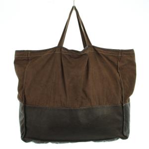 COTTON LEATHER TOTE BAG コットンレザートートバッグ ハンドバッグ ピッグスキン 切替 F 茶 ブラウン