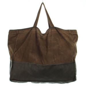CHRISTIAN PEAU COTTON LEATHER TOTE BAG コットンレザートートバッグ ハンドバッグ ピッグスキン 切替 F 茶 ブラウン