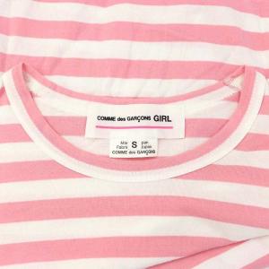 COMME des GARCONS GIRL DISNEY リボンプリント ボーダーカットソー Tシャツ 長袖 S ピンク 白 ホワイト