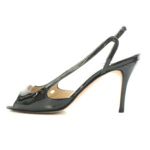 MANOLO BLAHNIK ストラップサンダル オープントゥ ハイヒール エナメル 37 23.5cm 黒 ブラック