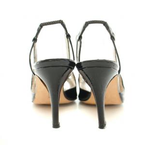 MANOLO BLAHNIK ストラップサンダル オープントゥ ハイヒール エナメル 37 23.5cm 黒 ブラック