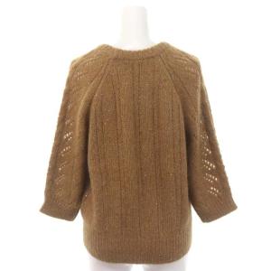 ANAYI 23AW スパングルヘアリー半袖 プルオーバー ニット セーター アルパカ混 スパンコール装飾 6分袖 38 キャメル