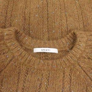 ANAYI 23AW スパングルヘアリー半袖 プルオーバー ニット セーター アルパカ混 スパンコール装飾 6分袖 38 キャメル