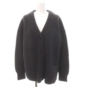 22AW AQUA畦ボックスシルエットカーディガン ニット 長袖 Vネック ウール カシミヤ混 チャコールグレー