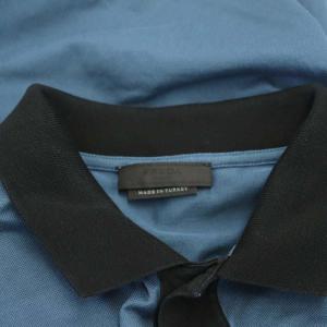 PRADA トライアングルワッペンバイカラーポロシャツ 半袖 コットン M 青 ブルー 黒 ブラック
