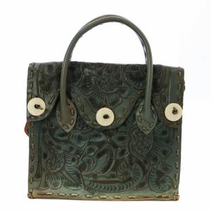 Maestra S マエストラ S ハンドバッグ 花柄 フラワー 総柄 ステッチ レザー 牛革 青 ブルー 緑 グリーン