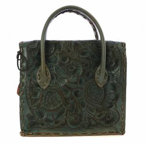 CARVING TRIBES Maestra S マエストラ S ハンドバッグ 花柄 フラワー 総柄 ステッチ レザー 牛革 青 ブルー 緑 グリーン