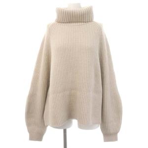 ショートプルオーバーニット セーター 長袖 タートルネック リブ ウール ライトベージュ