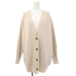 片畦Vネックカーディガン ニット 長袖 リブ ウール混 F ライトベージュ