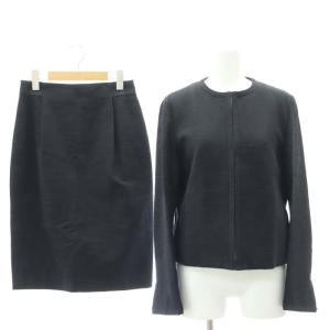 スーツ ノーカラージャケット×タイトスカート ひざ丈 ミディ丈 セットアップ 上下 40 紺 ネイビー