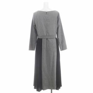 Diagram GRACE CONTINENTAL プリーツ切替チェックワンピース ロング 長袖 ベルト付き 36 黒 白 ブラック ホワイト