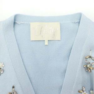 Chesty ビジューカーディガン ニット Vネック 長袖 F 水色 ライトブルー